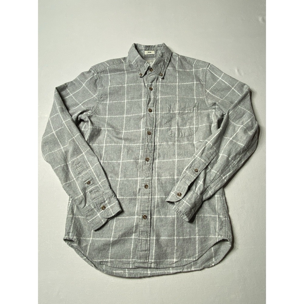 J.Crew Slim Brushed Twill Gray Windowpane Plaid Button Shirt Men's S - Picture 1 of 9